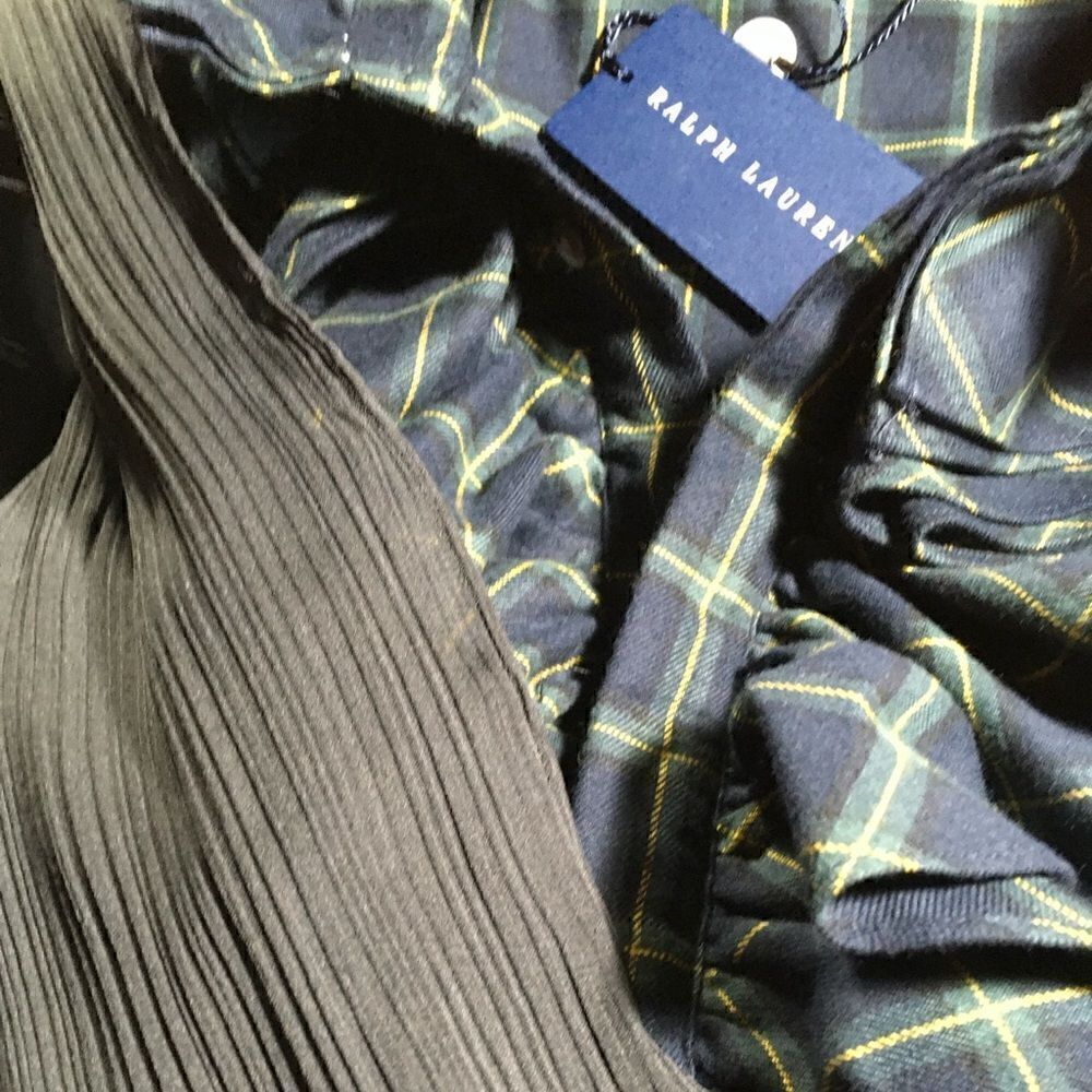 Ralph Lauren NWT Navy Blue Multi Cotton Check Plaid Ruffle Tie Neck Blouse - Picture 8 of 16